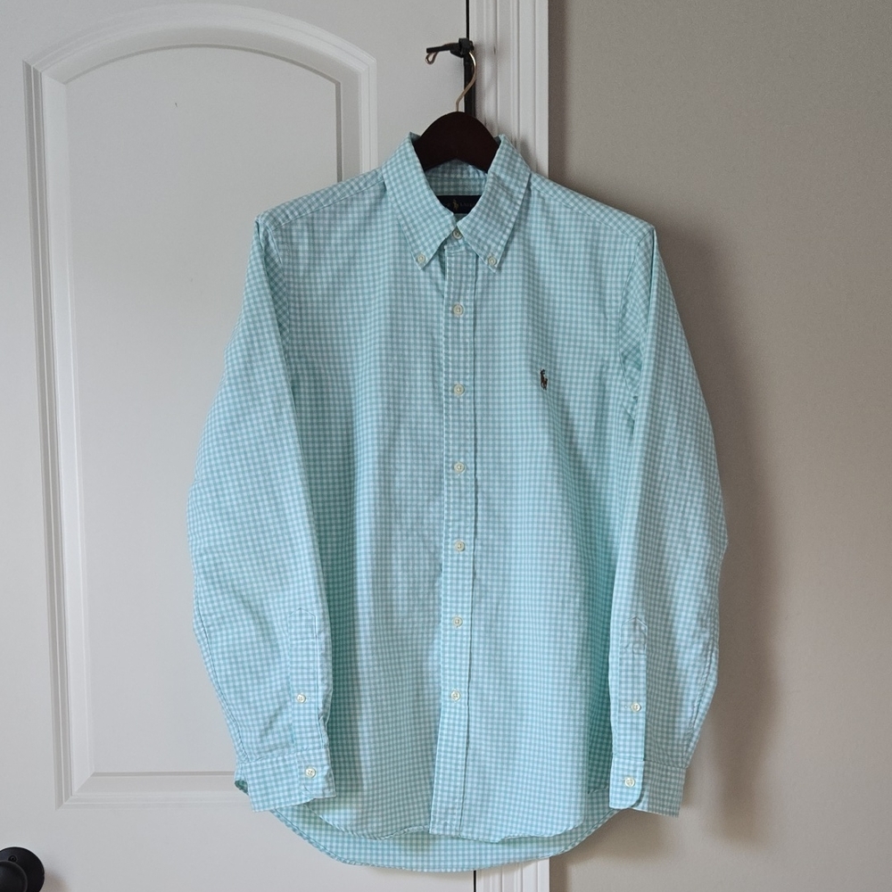 Ralph Lauren Mint and White Checkered Button Down Shirt Size M